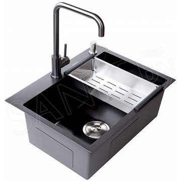 Кухонная мойка Avina Zepein ZP6048 PVD (графит) с коландером и дозатором