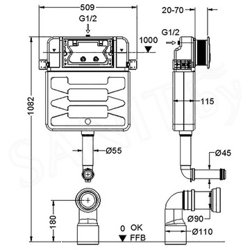 Комплект инсталляции Burke MOD1 с кнопкой 05 и унитазом Roxen Antares 530185-01 Rimless Soft Close