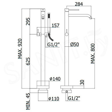 Смеситель для ванны Paffoni Light LIG032CR напольный