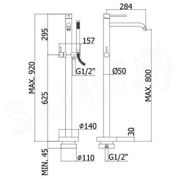 Смеситель для ванны Paffoni Light LIG032BO напольный