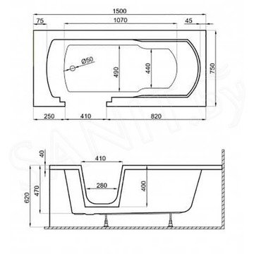 Акриловая ванна Polimat Vovo 150 / 160 / 170 / 180