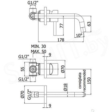 Смеситель встраиваемый Paffoni Light LIG006HG70 / LIG006HGSP70 для умывальника