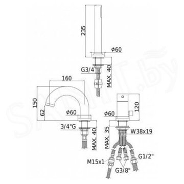 Смеситель на борт ванны Paffoni Light LIG040LCR на 3 отверстия