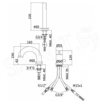 Смеситель на борт ванны Paffoni Light LIG047CR на 3 отверстия