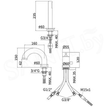 Смеситель на борт ванны Paffoni Light LIG047BO на 3 отверстия