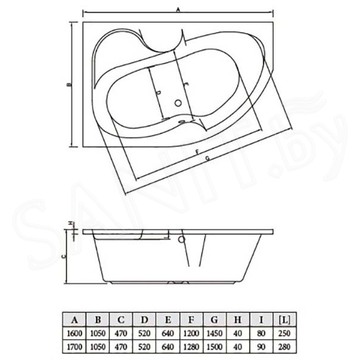 Акриловая ванна Bonito Home Arizona с ножками Standard