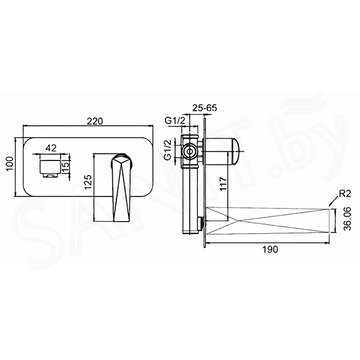 Смеситель встраиваемый Boheme Venturo 375-SGM Shine Gun Metall для умывальника