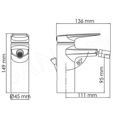 Смеситель для биде WasserKraft Lopau 3206 с донным клапаном