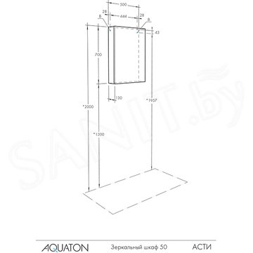 Шкаф-зеркало Акватон Асти 50 1A263302AX010