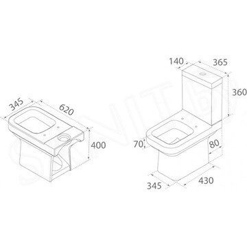 Напольный унитаз CeraStyle Noura WC00403PH00+CS004010100+IM018010201200 с функцией биде пристенный