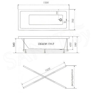 Гидромассажная ванна Triton Аура стандарт Flat