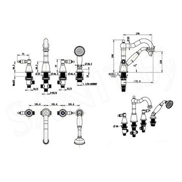 Смеситель на борт ванны Boheme Royal Crystal 391-Royal/CRST black