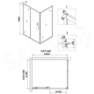 Душевой уголок Niagara Nova NG-62-9A-A70 / NG-62-9A-A80 / NG-62-9A-A90 / NG-62-9A-A100