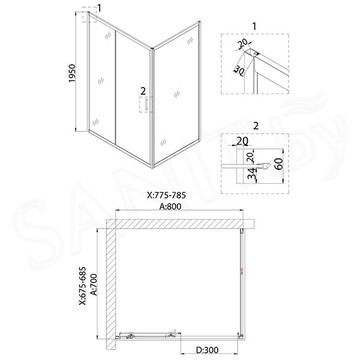 Душевой уголок Niagara Nova NG-82-8AB-A70B / NG-82-8AB-A80B / NG-82-8AB-A90B / NG-82-8AB-A100B