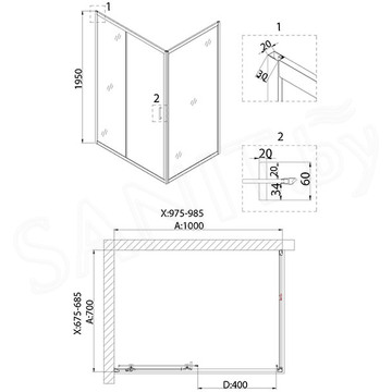 Душевой уголок Niagara Nova NG-82-10AB-A70B / NG-82-10AB-A80B / NG-82-10AB-A90B / NG-82-10AB-A100B