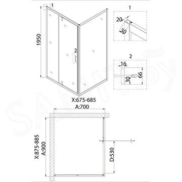 Душевой уголок Niagara Nova NG-63-9A-A70 / NG-63-9A-A80 / NG-63-9A-A90 / NG-63-9A-A100