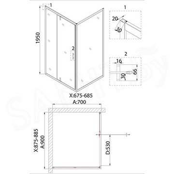 Душевой уголок Niagara Nova NG-83-9AB-A70B / NG-83-9AB-A80B / NG-83-9AB-A90B / NG-83-9AB-A100B