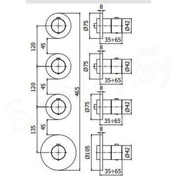 Смеситель встраиваемый Paffoni Modularbox MDE019NO для ванны и душа с термостатом наружная часть