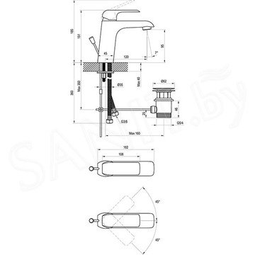 Смеситель для умывальника Ravak Flat FL 013.00 с донным клапаном