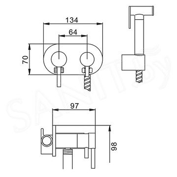 Смеситель встраиваемый Frap F7508 с гигиеническим душем