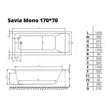 Акриловая ванна Excellent Savia Mono