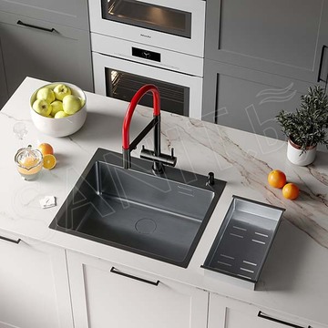 Кухонная мойка Roxen Simple 50 PVD (графит) с коландером и дозатором