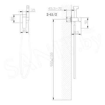 Смеситель встраиваемый Abber Wasserfall AF8625B с гигиеническим душем