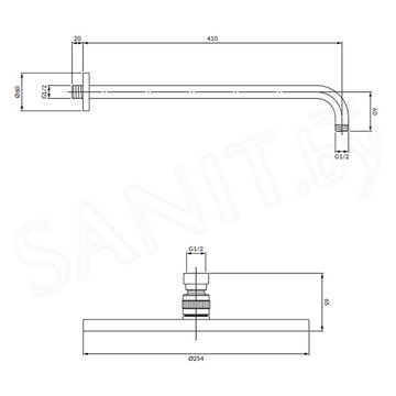 Верхний душ Omnires Slimline WGSET1GR с кронштейном