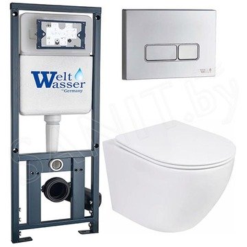 Комплект инсталляции Weltwasser Marberg 410 с кнопкой и подвесным унитазом Roxen Antares 530185-01