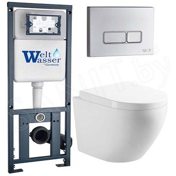 Комплект инсталляции Weltwasser Marberg 410 с кнопкой и подвесным унитазом Roxen Antares 530185-02