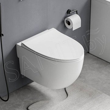 Комплект инсталляции Berges Novum 525 c кнопкой L5 Soft Touch, унитазом Roxen Porto 530155-01, смесителем Roxen Santi 500940-B и держателем для туалетной бумаги Roxen RX-1001B