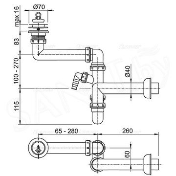 Сифон для мойки Alcaplast A870P-DN40