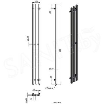 Полотенцесушитель Stinox Design Capri нижнее подключение черный матовый