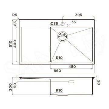 Кухонная мойка Omoikiri Akisame 86-GB-R Side / 86-GB-L Side