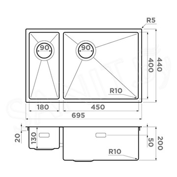 Кухонная мойка Omoikiri Taki 69-2-U/IF-LG-L Side / 69-2-U/IF-LG-R Side