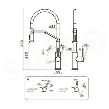 Смеситель для кухонной мойки Omoikiri Makkari 2 Plus-SB-C-B / Plus-SB-BN-BL с подключением к фильтру воды