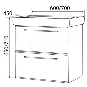 Тумба под умывальник 1Marka Visbaden 60П / 70П 2в.я. Black stone
