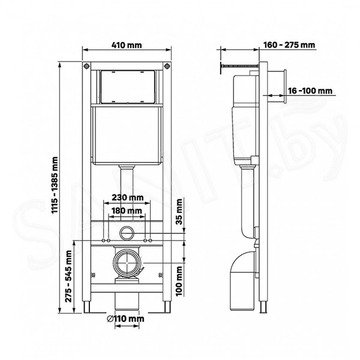 Комплект инсталляции Berges Atom Line 410 c кнопкой черной, подвесным унитазом Ventas Rimless и сиденьем Ventas Slim SO