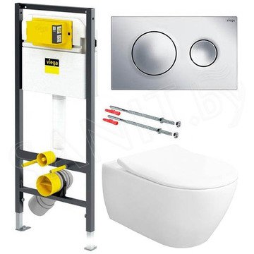 Комплект инсталляции Viega Prevista Dry 792855 с кнопкой и подвесным унитазом Villeroy&Boch Subway 2.0 5614R201 Soft Close