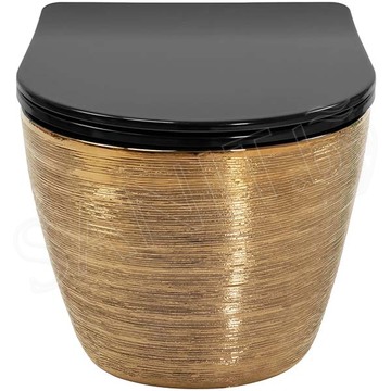 Подвесной унитаз Rea Carlo Flat Gold Brush Black C3300