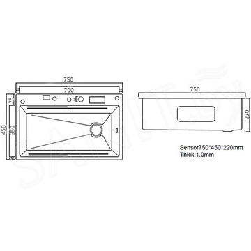 Кухонная мойка Arfeka Sensor Eco AR 75 Satin со смесителем, ринзером, двумя коландерами и разделочной доской