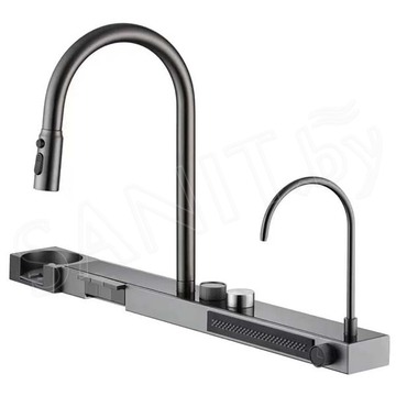 Кухонная мойка Arfeka Sensor Eco AR 75 Satin со смесителем, ринзером, двумя коландерами и разделочной доской