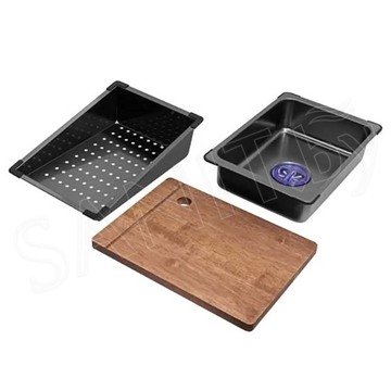 Кухонная мойка Arfeka Sensor Eco AR 75 Black Nano со смесителем, ринзером, двумя коландерами и разделочной доской