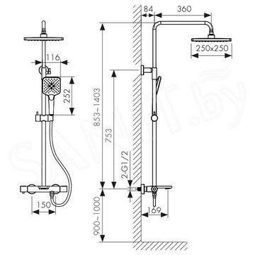 Душевая стойка Kaiser Serio 05382-15 с термостатом