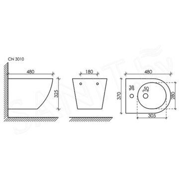 Подвесное биде CeramicaNova Forma CN3010 с донным клапаном