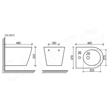 Подвесное биде CeramicaNova Forma CN3012 с донным клапаном