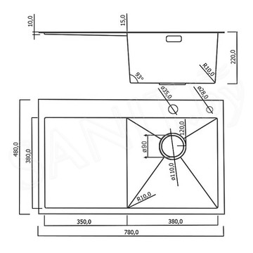 Кухонная мойка Roxen Vespa 560230-70LB / 560230-70RB PVD (графит) с коландером, дозатором и смесителем Rose R458T