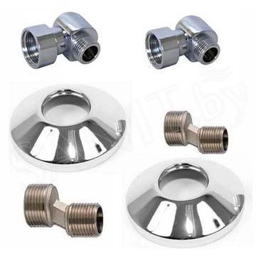 Комплект угловых американок 3/4"х1/2" Г/Ш + чашки 3/4" + эксцентрики 3/4"х1/2" хром