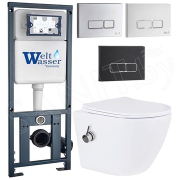 Комплект инсталляции Weltwasser Marberg 410 с кнопкой и подвесным унитазом Roxen Antares Bidet 530185-01X с функцией биде