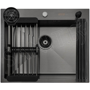 Кухонная мойка Arfeka Eco AR 60 Black с коландером, дозатором, роллер-матом и ринзером